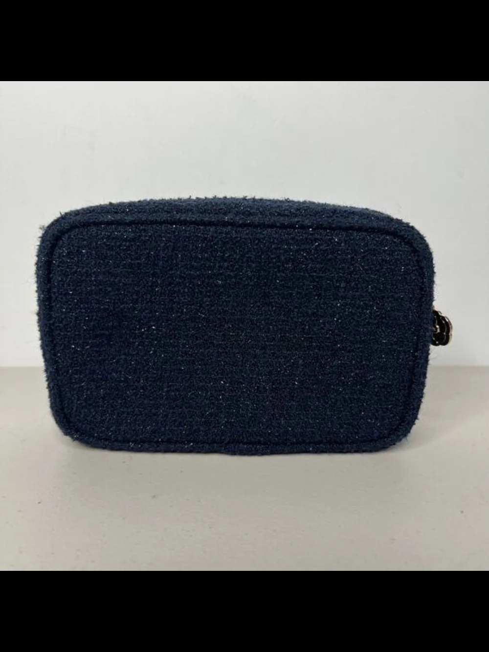 CHANEL Beauty Navy Tweed Mini Cosmetic Case with Gold Logo